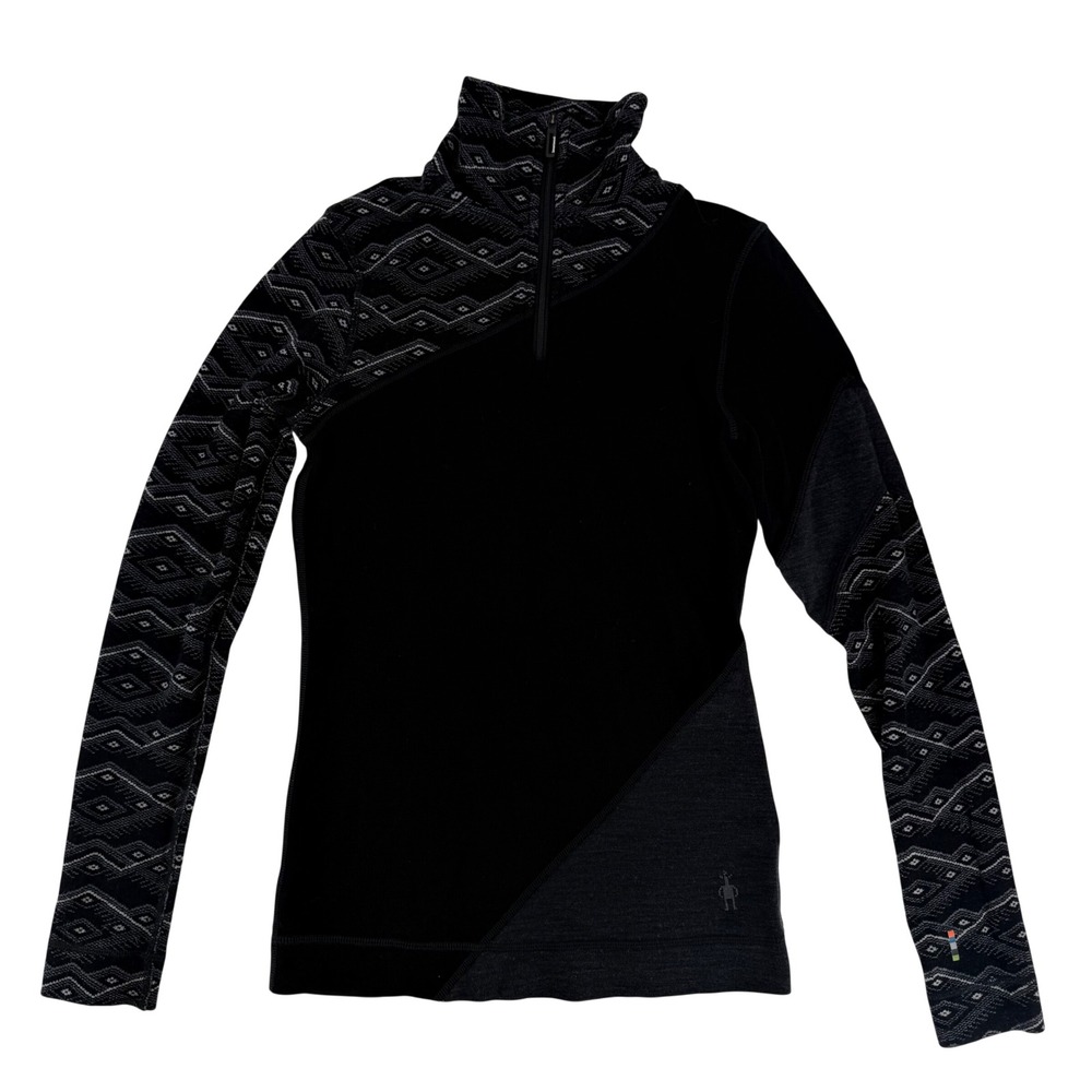 Smartwool Merino 250 Womens XS Black Geometric 1/4 Zip Base Layer Top SW016373